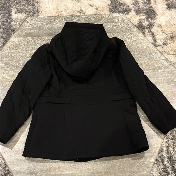 Laundry By Shelli Segal Black and Cream Quilted Jacket with Lined Hood Petite L - Picture 13 of 16